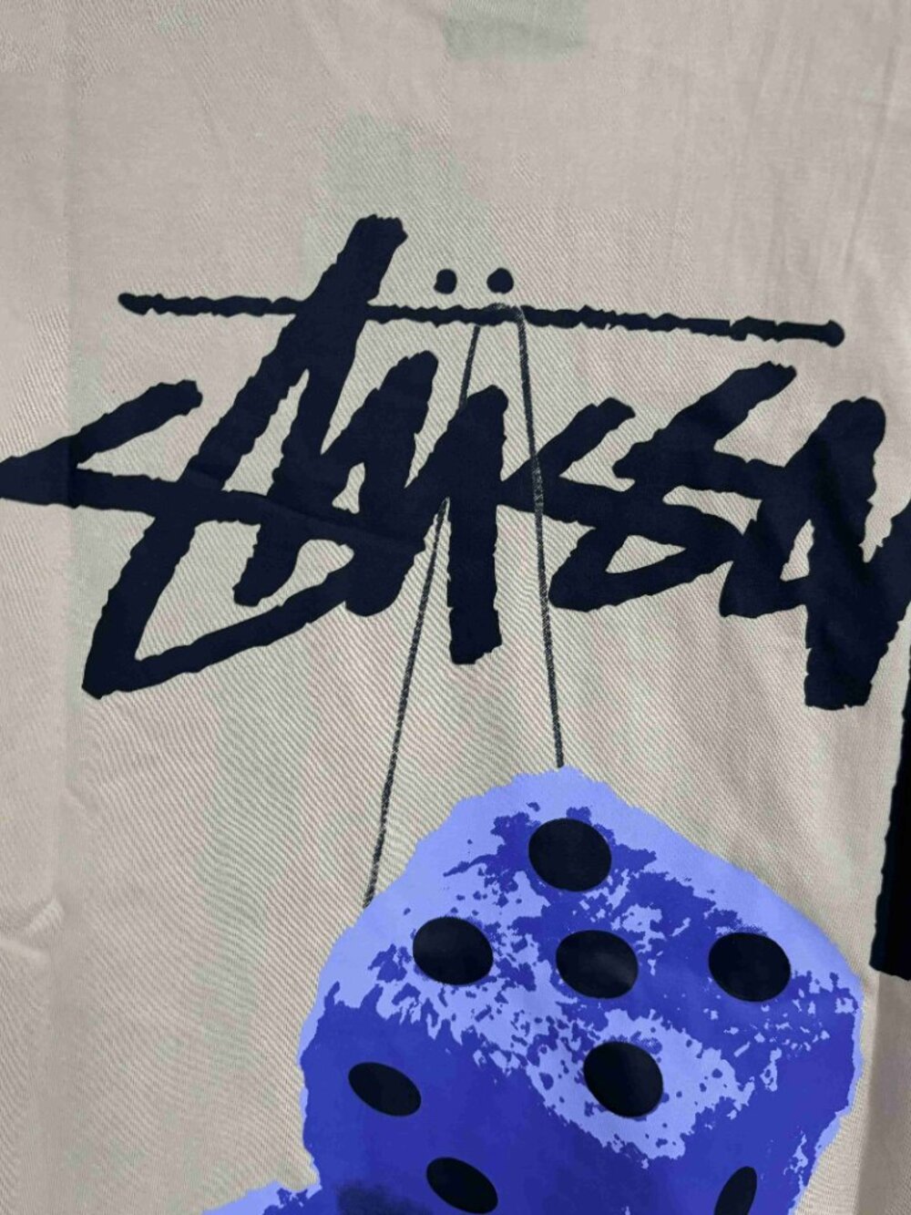 Stussy Beige Tee Purple Dice Back Print Small Chest Logo Streetwear T‑Shirt - Picture 5 of 6